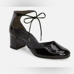 Paul Green Black Patent Leather Molly Shoes Round Toe w Ties Block Heel 5 1/2